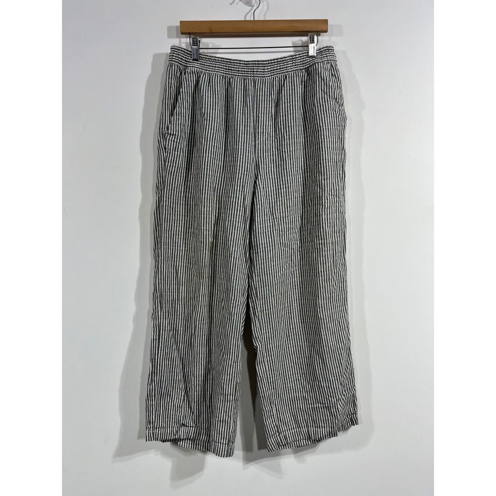 Old Navy Fisherman Linen Blend Striped Wide Leg Pants Gray Womens Medium Coastal